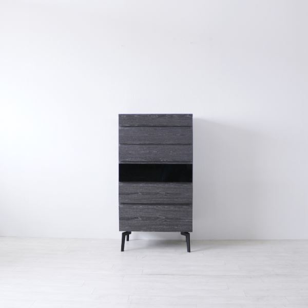 サイドボード 約幅60x奥行40x高さ114cm グレー オープンレール付 引き出し収納 ワードチェスト リビング ダイニング