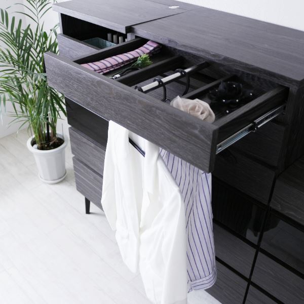 サイドボード 約幅60x奥行40x高さ114cm グレー オープンレール付 引き出し収納 ワードチェスト リビング ダイニング