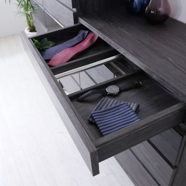 サイドボード 約幅60x奥行40x高さ114cm グレー オープンレール付 引き出し収納 ワードチェスト リビング ダイニング