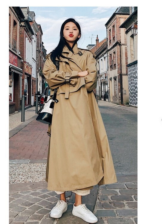 アウター トレンチコート ロング ロング丈 袖あり 長袖 ボリューム袖 襟付き フレア かわいい 大人可愛い きれいめ シンプル カジュアル 無地 春 10代 20代 オフィス ビジネス OL 通勤