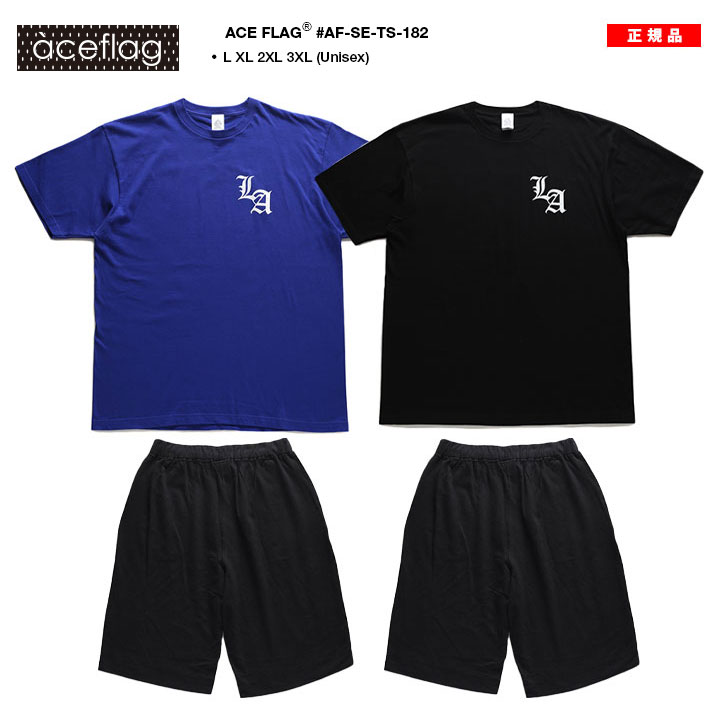 ACE FLAG 上下セット 半袖 ブランド Tシャツ ハーフパンツ メンズ 春夏用 全2色 大きいサイズ エースフラッグ セットアップ ゆったり エルエー THUG