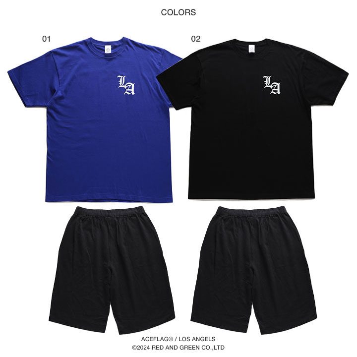 ACE FLAG 上下セット 半袖 ブランド Tシャツ ハーフパンツ メンズ 春夏用 全2色 大きいサイズ エースフラッグ セットアップ ゆったり エルエー THUG