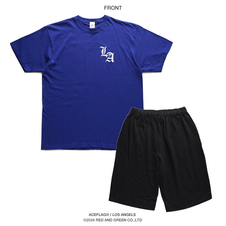 ACE FLAG 上下セット 半袖 ブランド Tシャツ ハーフパンツ メンズ 春夏用 全2色 大きいサイズ エースフラッグ セットアップ ゆったり エルエー THUG