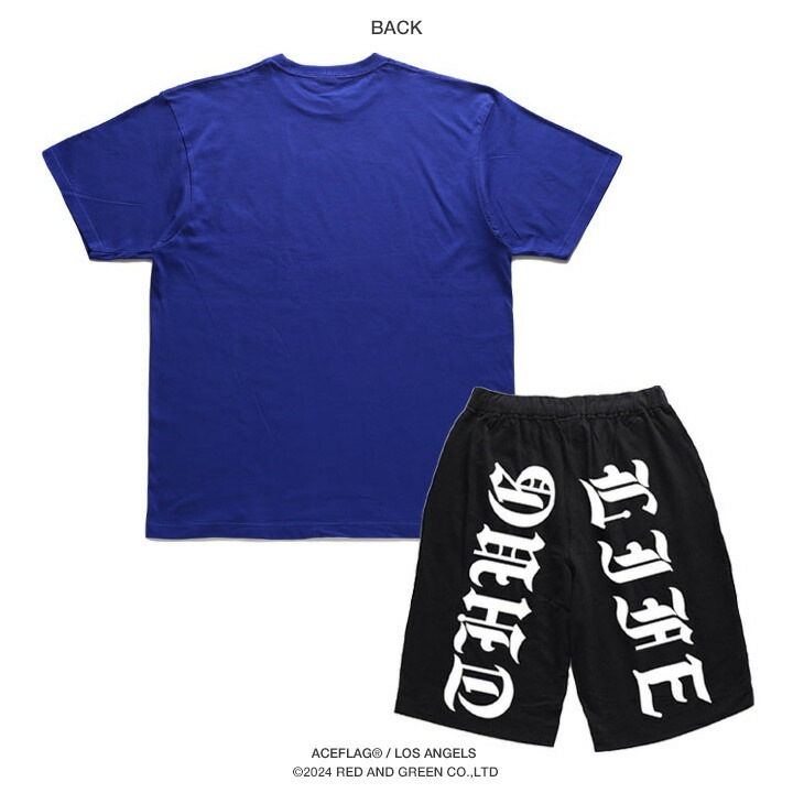 ACE FLAG 上下セット 半袖 ブランド Tシャツ ハーフパンツ メンズ 春夏用 全2色 大きいサイズ エースフラッグ セットアップ ゆったり エルエー THUG