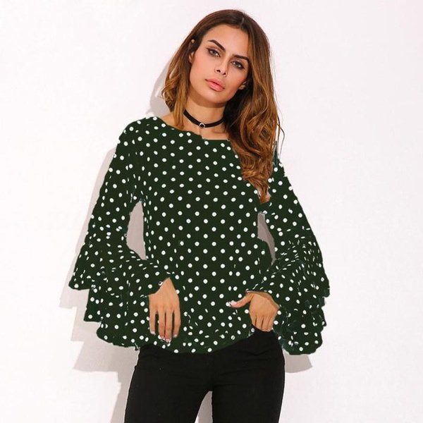 Fantastic Fashion Women s Bell Sleeve Loose Polka Dot Shirt Ladies Casual Blouse Tops S/M/L/XL/XXL Fantastic Fashion Women s Bell Sleeve Loose Polka Dot Shirt Ladies Casual Blouse Tops S/M/L/XL/XXL