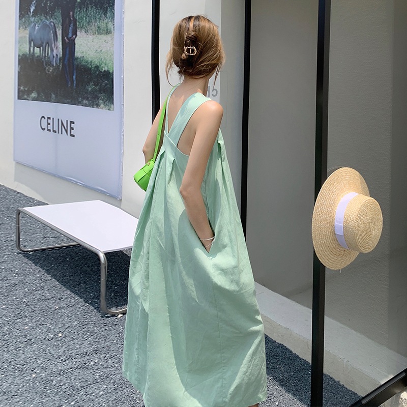 キャミソールワンピース グリーン ワンピース スリム 細身 ストレート スマート かわいい きれいめ