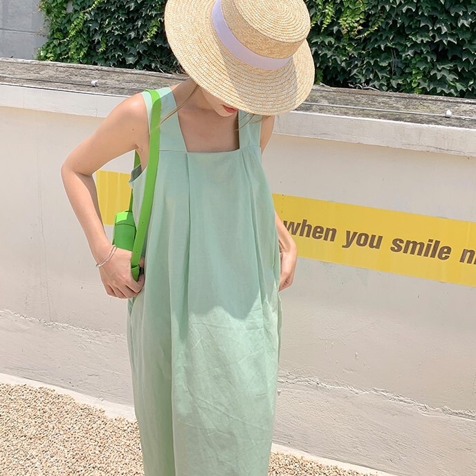 キャミソールワンピース グリーン ワンピース スリム 細身 ストレート スマート かわいい きれいめ