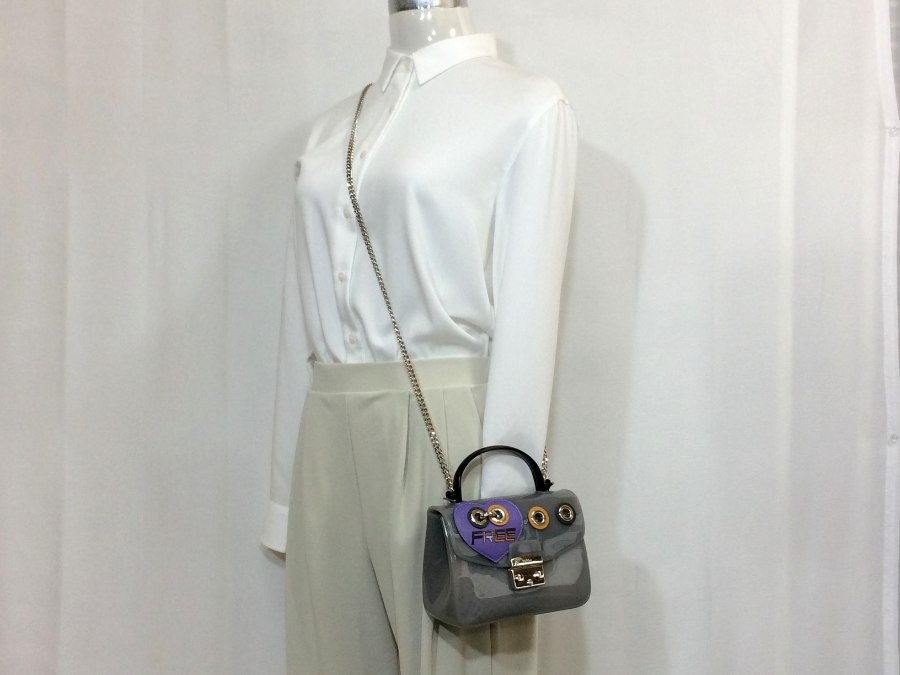 ハンドバッグ キャンディ PVC チェーンショルダー ストラップ保存袋あり 【中古品】