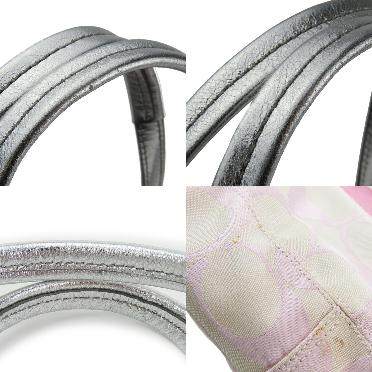 中古 トートバッグ 13280 シグネチャー キャンバス レザー ピンク シルバー シルバー金具 肩掛け レディース 女性