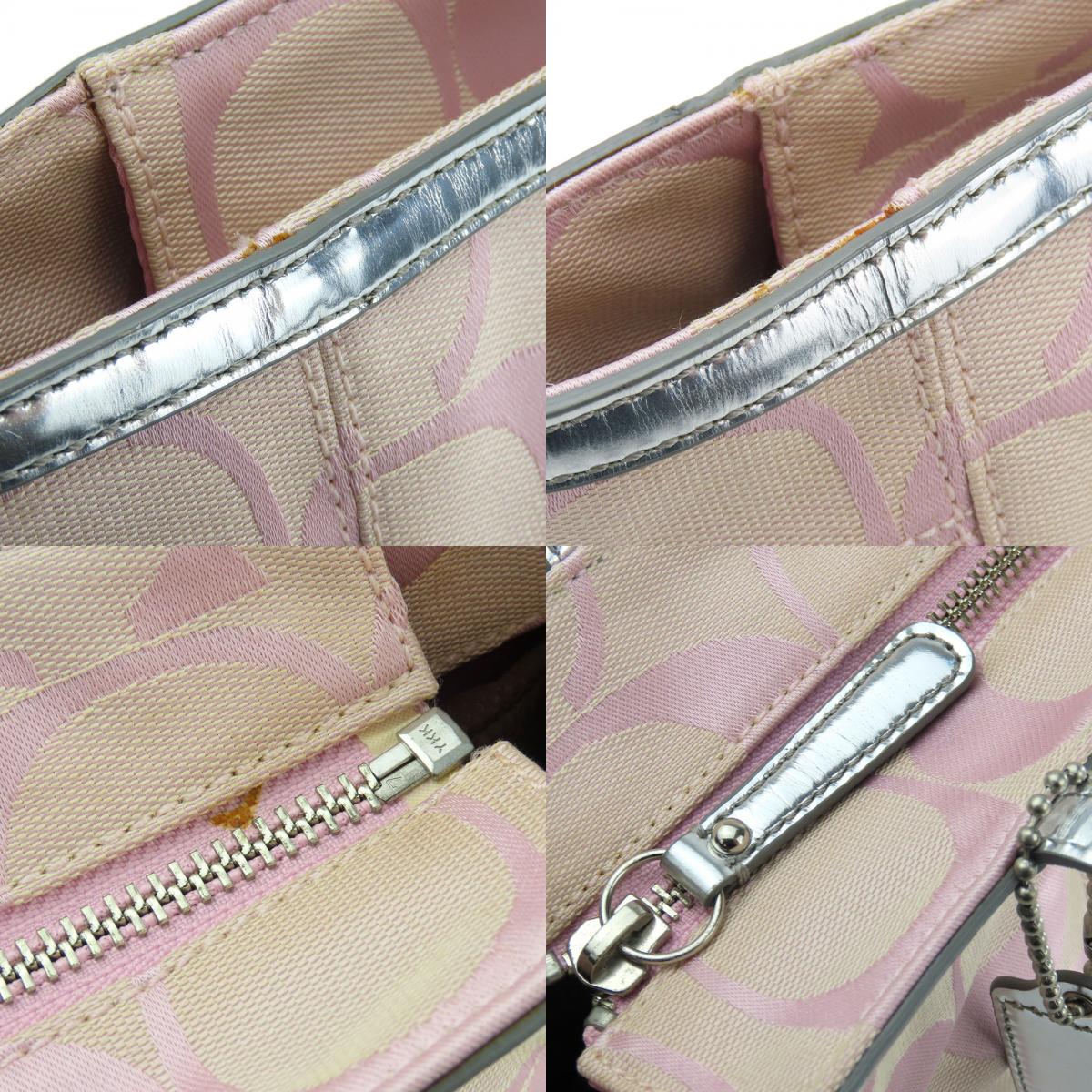中古 トートバッグ 13280 シグネチャー キャンバス レザー ピンク シルバー シルバー金具 肩掛け レディース 女性