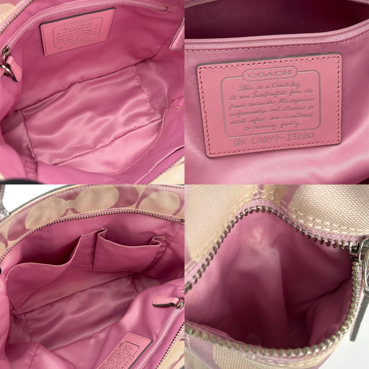中古 トートバッグ 13280 シグネチャー キャンバス レザー ピンク シルバー シルバー金具 肩掛け レディース 女性