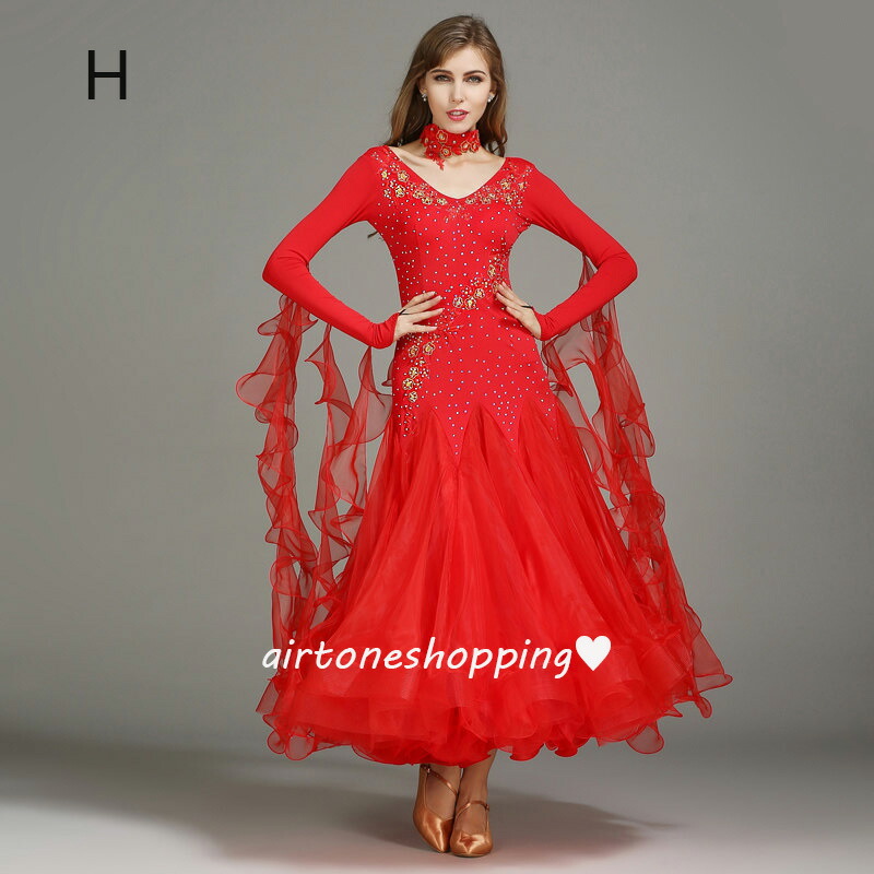 全9色 社交ダンス衣装 社交ダンスドレス モダンダンス 刺繡花柄 ワイン