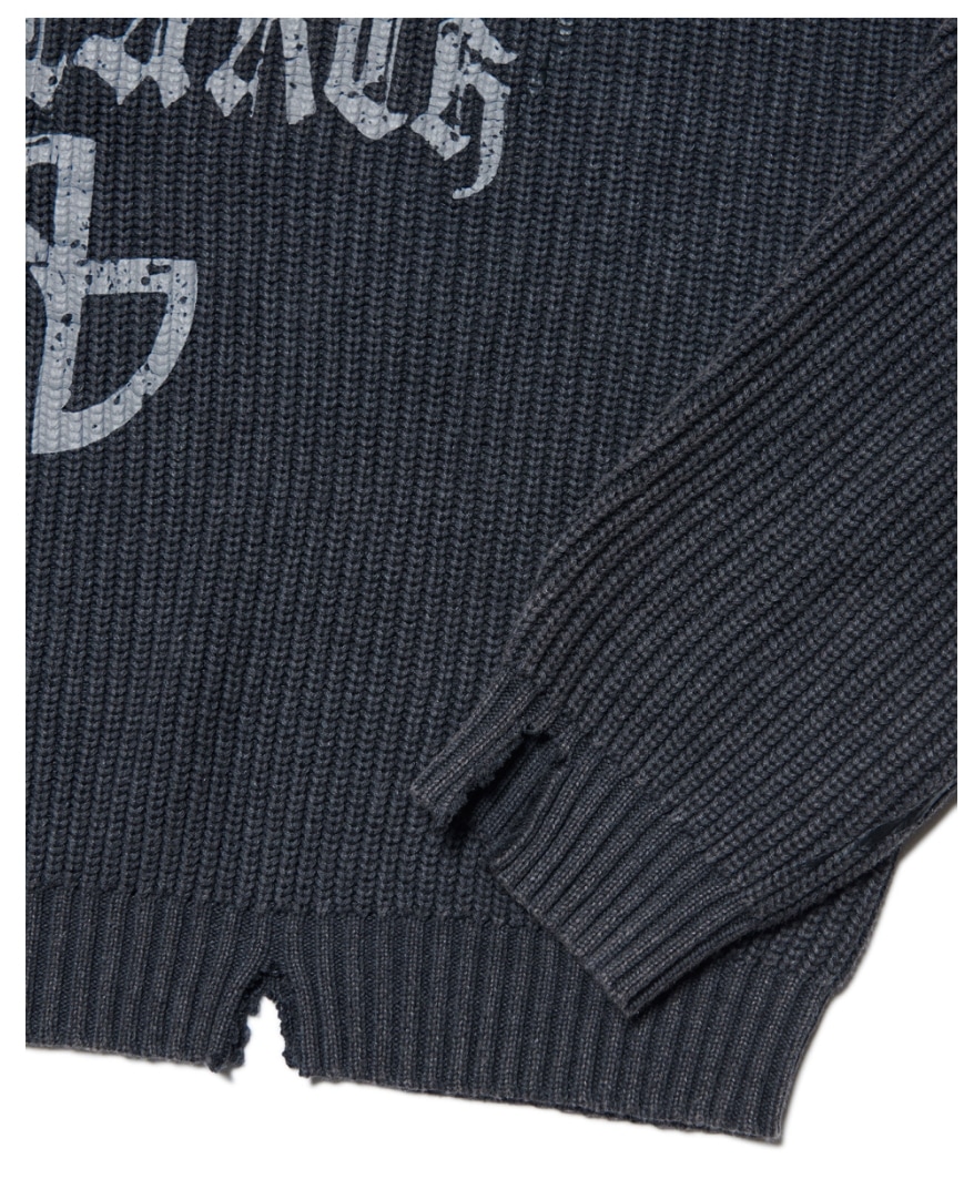 NOMANUAL】 OVERDYED TRIBAL KNIT SWEATER : CHARCOAL
