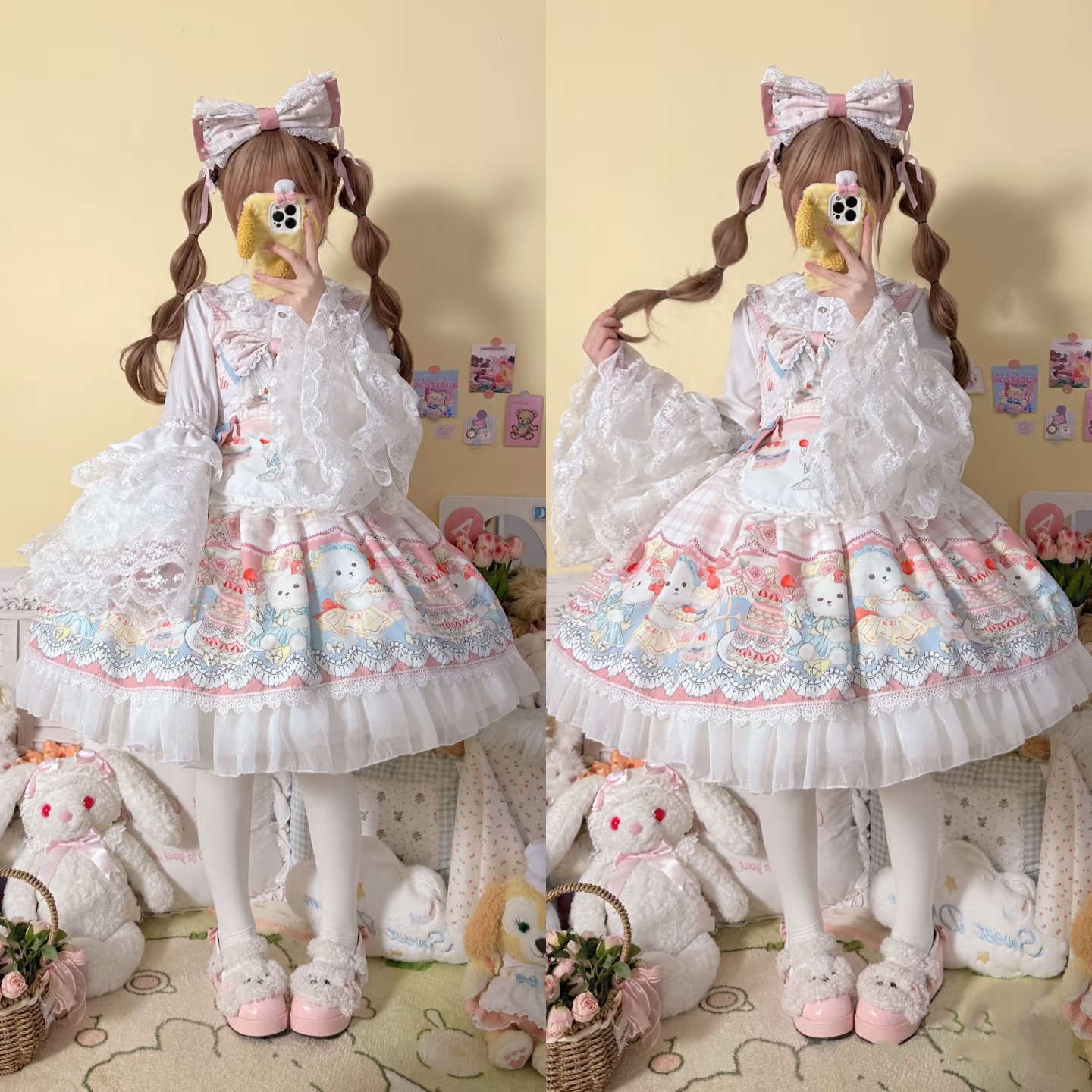 Lolita正规品自制JSK夏款小熊派对连衣裙洛丽塔女生背带姬袖套装裙 Lolita正规品自制JSK夏款小熊派对连衣裙洛丽塔女生背带姬袖套装裙