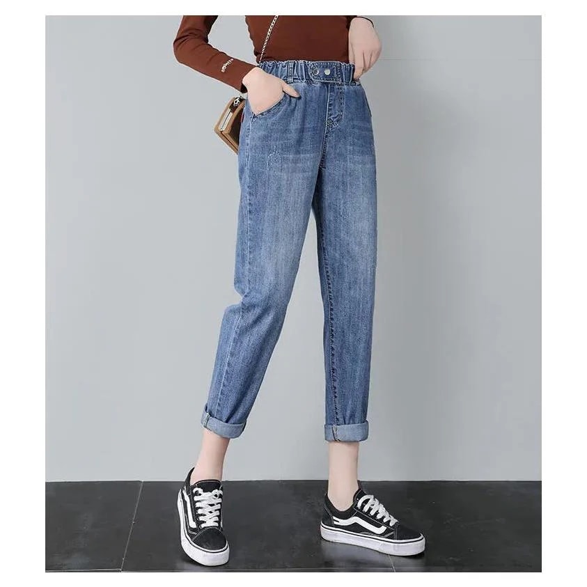 デニムパンツ春秋ハイウエストボトムジーンズデニムパンツレディース9パンツウエストゴムジーンズブルー特大破れジーンズ デニムパンツ春秋ハイウエストボトムジーンズデニムパンツレディース9パンツウエストゴムジーンズブルー特大破れジーンズ