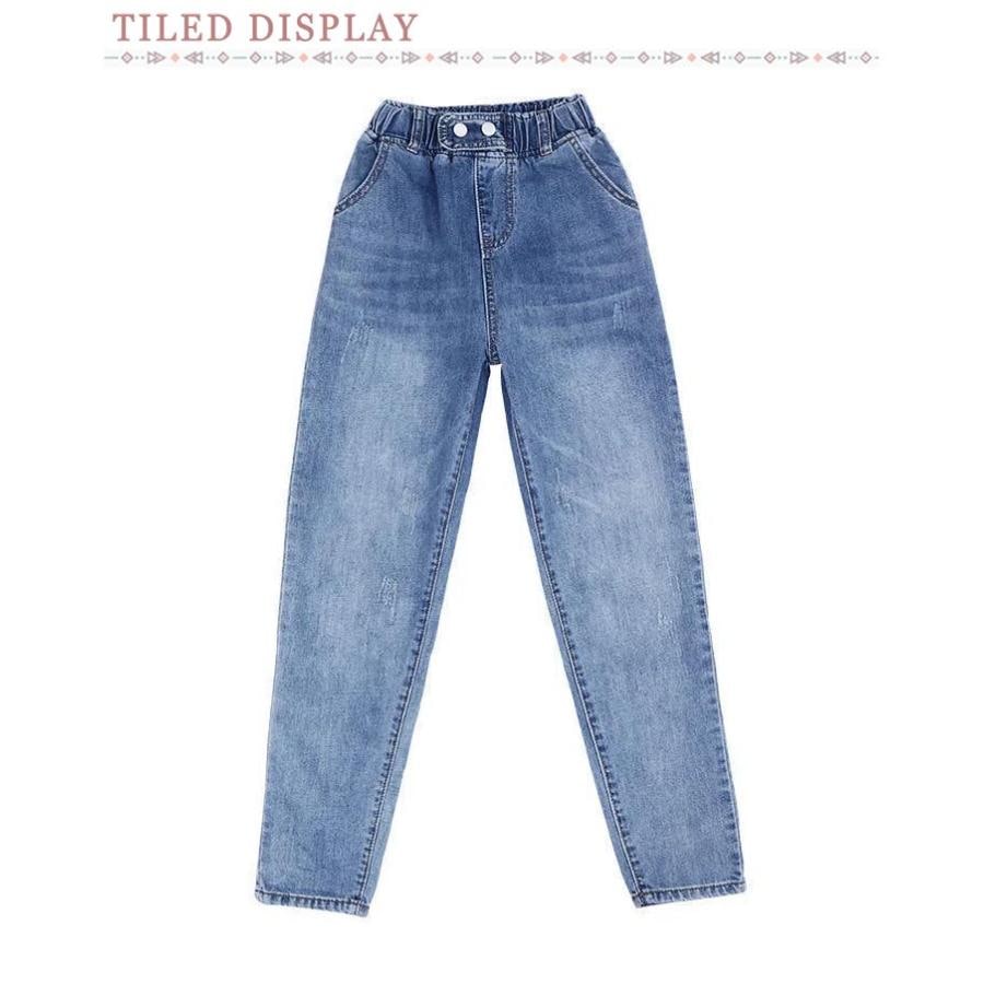 デニムパンツ春秋ハイウエストボトムジーンズデニムパンツレディース9パンツウエストゴムジーンズブルー特大破れジーンズ デニムパンツ春秋ハイウエストボトムジーンズデニムパンツレディース9パンツウエストゴムジーンズブルー特大破れジーンズ
