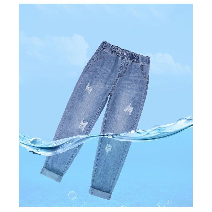デニムパンツ春秋ハイウエストボトムジーンズデニムパンツレディース9パンツウエストゴムジーンズブルー特大破れジーンズ デニムパンツ春秋ハイウエストボトムジーンズデニムパンツレディース9パンツウエストゴムジーンズブルー特大破れジーンズ