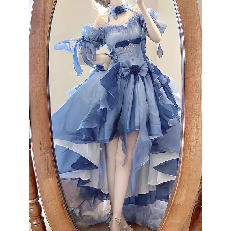 ブルードレス ロリータドレス ゴージャスウェディングドレス 重工業ふわふわテールプリンセスドレス ブルードレス ロリータドレス ゴージャスウェディングドレス 重工業ふわふわテールプリンセスドレス