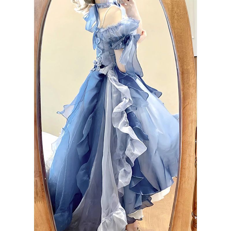 ブルードレス ロリータドレス ゴージャスウェディングドレス 重工業ふわふわテールプリンセスドレス ブルードレス ロリータドレス ゴージャスウェディングドレス 重工業ふわふわテールプリンセスドレス