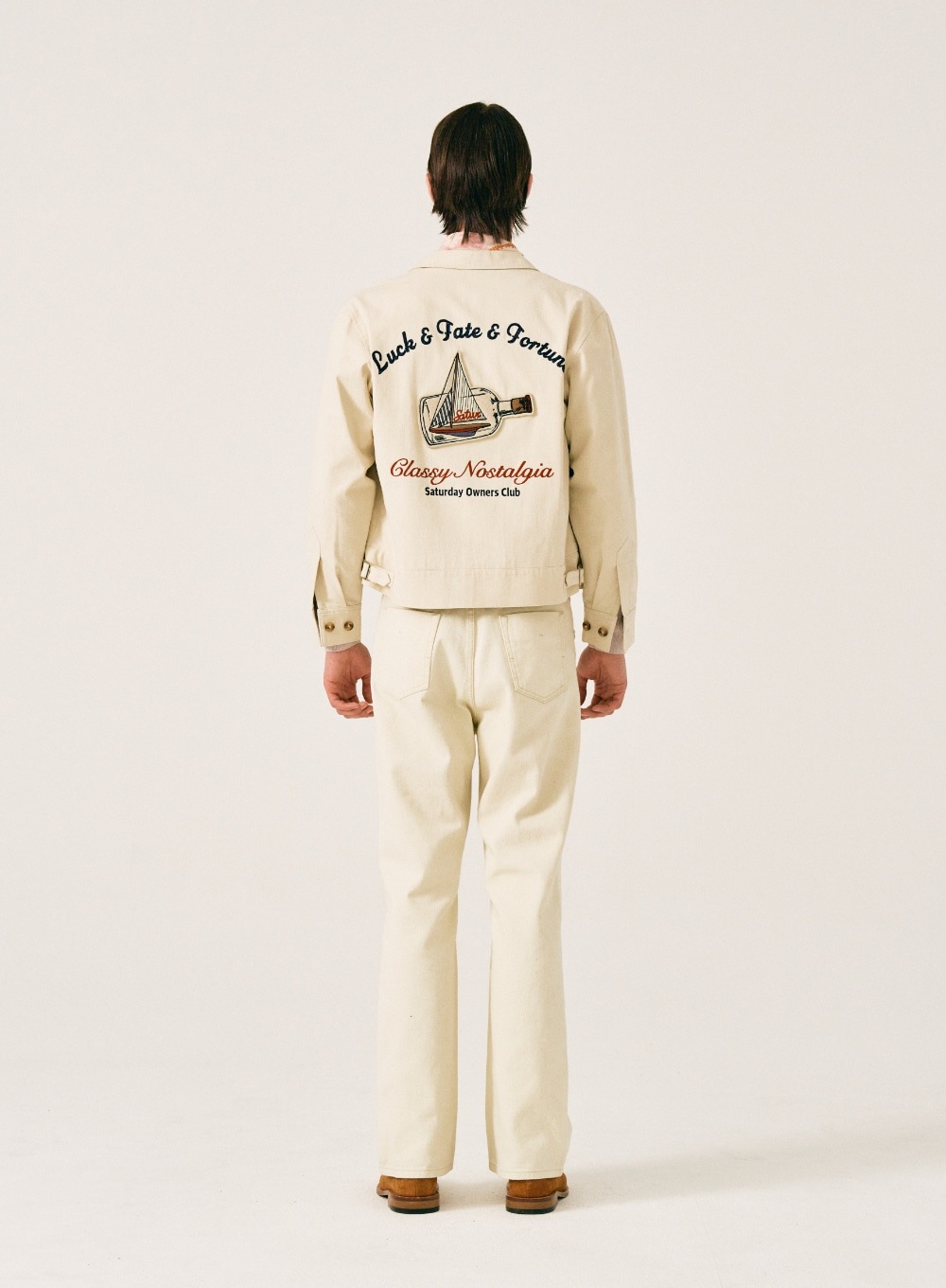SATUR】 APPLIQUE ARTWORK LOGO COLLAR JACKET : RESORT IVORY