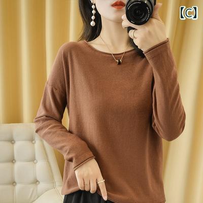 ファッション 服 オシャレ カワイイ シンプル 大カワイイ サイズ 婦服 秋 綿 100 ニットウェア ラウンドネック ロール 裾 セーター オフショルダートップス ファッション 服 オシャレ カワイイ シンプル 大カワイイ サイズ 婦服 秋 綿 100 ニットウェア ラウンドネック ロール 裾 セーター オフショルダートップス