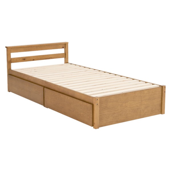 シングルベッド 引き出し2杯 左右設置OK すのこベッドフレーム 敷布団OK ベッド下収納 耐荷重200kg フレーム単品