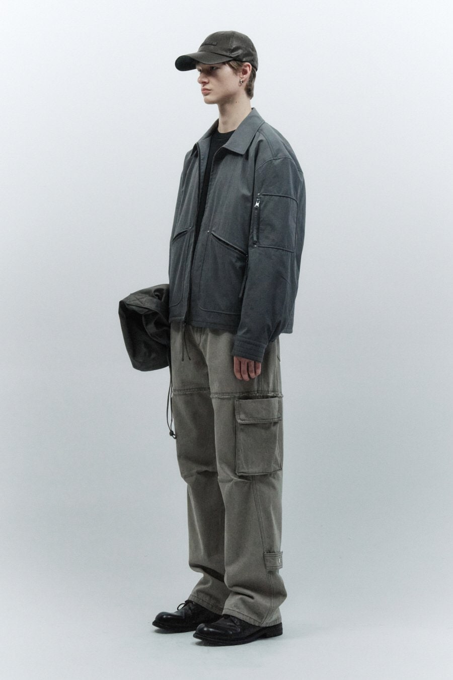 INSILENCE】 PIPING COTTON BOMBER : BLUE GREY ジャンパー