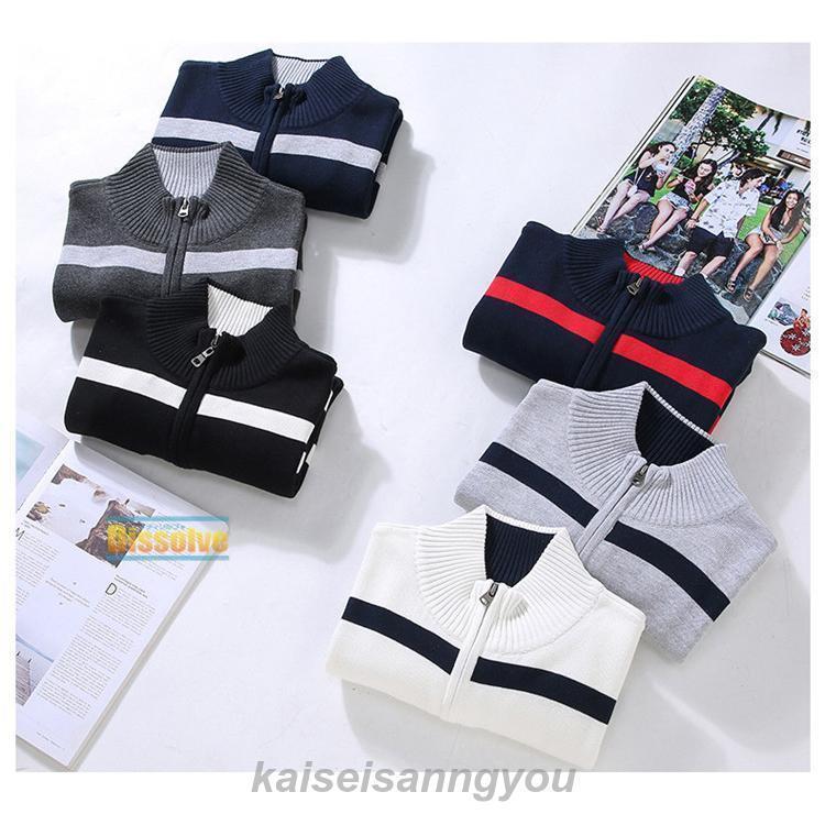 安い商品 今日だけ ニットセーター メンズ 長袖 ニット モックネック セーター ボーダー柄 ハーフジップ 綿 ニットソー 薄手 インナー トップス ハイネック 細身 春 秋 冬 通勤 通 3枚購入で