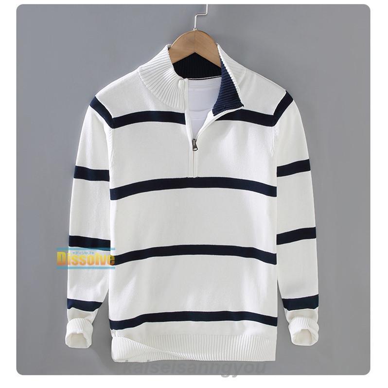 安い商品 今日だけ ニットセーター メンズ 長袖 ニット モックネック セーター ボーダー柄 ハーフジップ 綿 ニットソー 薄手 インナー トップス ハイネック 細身 春 秋 冬 通勤 通 3枚購入で