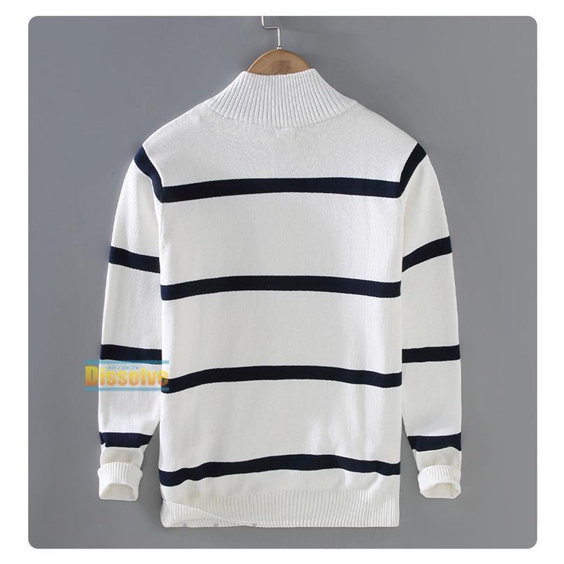 安い商品 今日だけ ニットセーター メンズ 長袖 ニット モックネック セーター ボーダー柄 ハーフジップ 綿 ニットソー 薄手 インナー トップス ハイネック 細身 春 秋 冬 通勤 通 3枚購入で