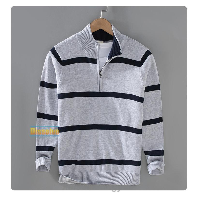 安い商品 今日だけ ニットセーター メンズ 長袖 ニット モックネック セーター ボーダー柄 ハーフジップ 綿 ニットソー 薄手 インナー トップス ハイネック 細身 春 秋 冬 通勤 通 3枚購入で