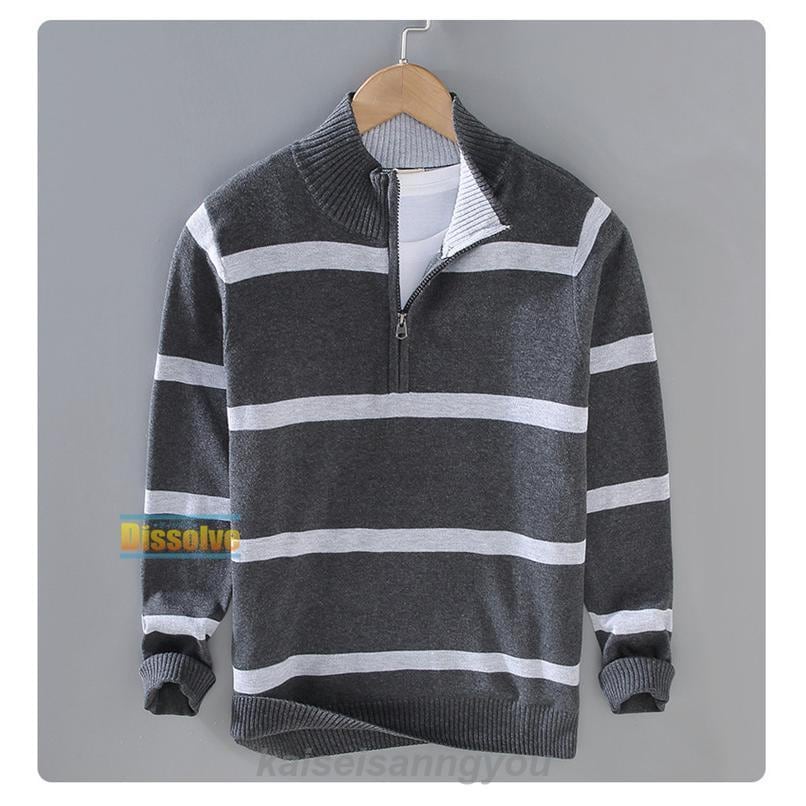 安い商品 今日だけ ニットセーター メンズ 長袖 ニット モックネック セーター ボーダー柄 ハーフジップ 綿 ニットソー 薄手 インナー トップス ハイネック 細身 春 秋 冬 通勤 通 3枚購入で
