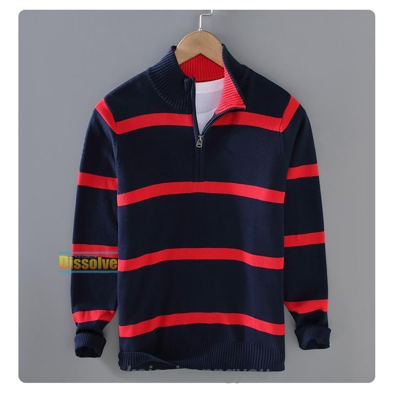 安い商品 今日だけ ニットセーター メンズ 長袖 ニット モックネック セーター ボーダー柄 ハーフジップ 綿 ニットソー 薄手 インナー トップス ハイネック 細身 春 秋 冬 通勤 通 3枚購入で