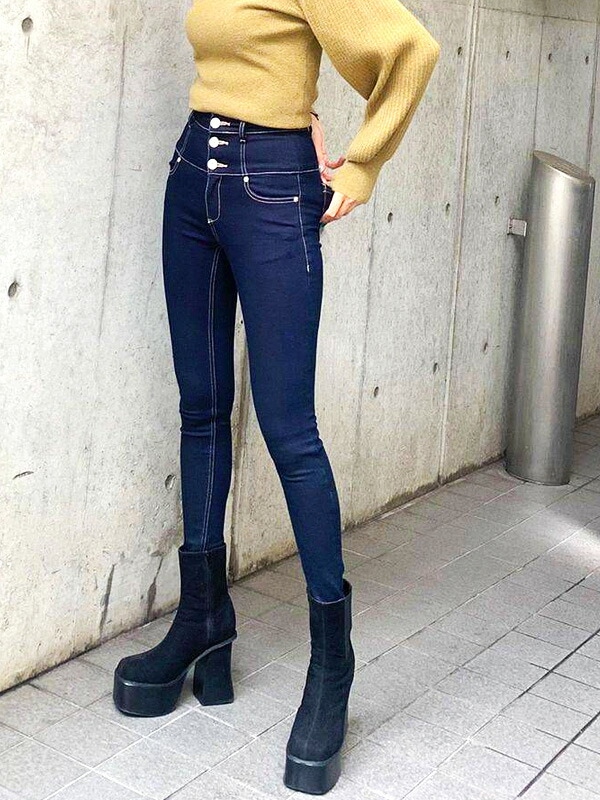 デニム 細い ハイウエスト パンツ スキニー スキニーパンツ スリム 042142470101