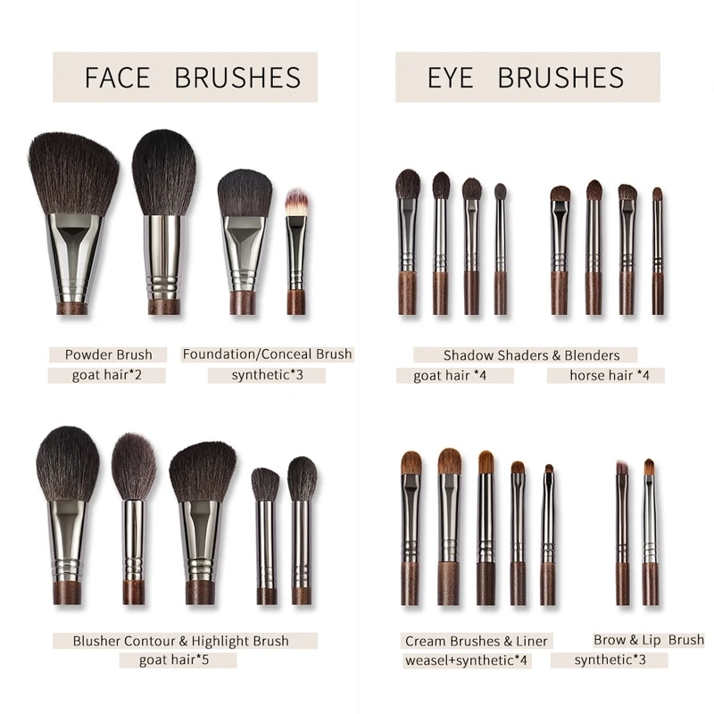 Ovw-メイクブラシセット,プロのツール,ヤギの毛,パウダー,チーク,アイシャドウ,ファンデーション,化粧品