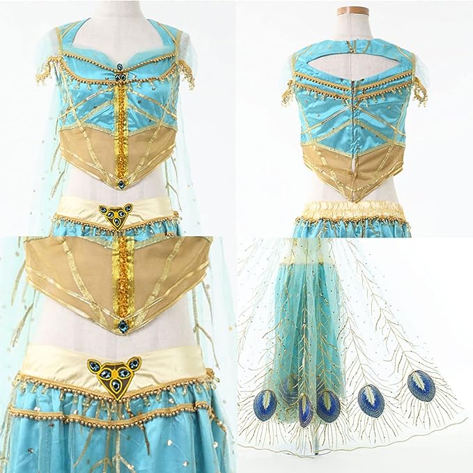 ジャスミン 王子 コスチューム 衣装 アラジン プリンセス コスプレ レディース 大人 アラビアン 王女 ハロウィン 仮装　ネックレス+イヤリング+頭飾り+服+マント付き