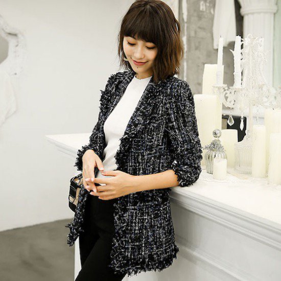 【取寄：納期2週間】ツイードジャケット レディース 長袖 30代 40代 ノーカラージャケット エレガント アウター 秋服 秋ジャケット 秋コート 春コート 春ジャケット ツイードジャケット