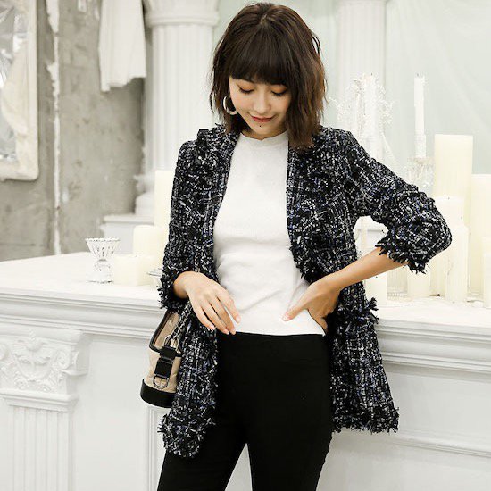 【取寄：納期2週間】ツイードジャケット レディース 長袖 30代 40代 ノーカラージャケット エレガント アウター 秋服 秋ジャケット 秋コート 春コート 春ジャケット ツイードジャケット