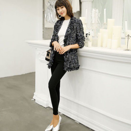 【取寄：納期2週間】ツイードジャケット レディース 長袖 30代 40代 ノーカラージャケット エレガント アウター 秋服 秋ジャケット 秋コート 春コート 春ジャケット ツイードジャケット