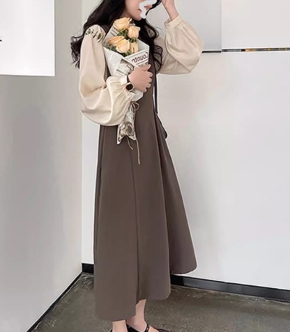 重ね着風 フェイクツーピース レディース ワンピース プルオーバー ミモレ ロング 長袖 ラウンドネック Aライン フリル ハイウエスト かわいい 大人可愛い きれいめ シンプル 上品 おしゃれ 重ね着風 フェイクツーピース レディース ワンピース プルオーバー ミモレ ロング 長袖 ラウンドネック Aライン フリル ハイウエスト かわいい 大人可愛い きれいめ シンプル 上品 おしゃれ