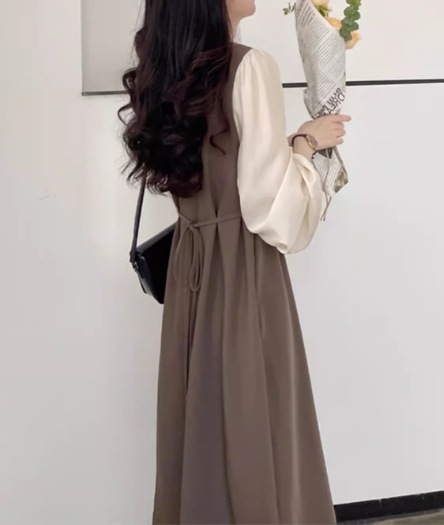 重ね着風 フェイクツーピース レディース ワンピース プルオーバー ミモレ ロング 長袖 ラウンドネック Aライン フリル ハイウエスト かわいい 大人可愛い きれいめ シンプル 上品 おしゃれ 重ね着風 フェイクツーピース レディース ワンピース プルオーバー ミモレ ロング 長袖 ラウンドネック Aライン フリル ハイウエスト かわいい 大人可愛い きれいめ シンプル 上品 おしゃれ