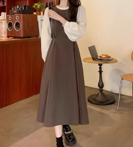 重ね着風 フェイクツーピース レディース ワンピース プルオーバー ミモレ ロング 長袖 ラウンドネック Aライン フリル ハイウエスト かわいい 大人可愛い きれいめ シンプル 上品 おしゃれ 重ね着風 フェイクツーピース レディース ワンピース プルオーバー ミモレ ロング 長袖 ラウンドネック Aライン フリル ハイウエスト かわいい 大人可愛い きれいめ シンプル 上品 おしゃれ