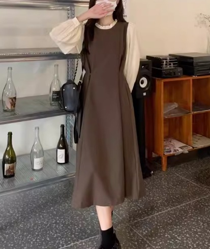 重ね着風 フェイクツーピース レディース ワンピース プルオーバー ミモレ ロング 長袖 ラウンドネック Aライン フリル ハイウエスト かわいい 大人可愛い きれいめ シンプル 上品 おしゃれ 重ね着風 フェイクツーピース レディース ワンピース プルオーバー ミモレ ロング 長袖 ラウンドネック Aライン フリル ハイウエスト かわいい 大人可愛い きれいめ シンプル 上品 おしゃれ