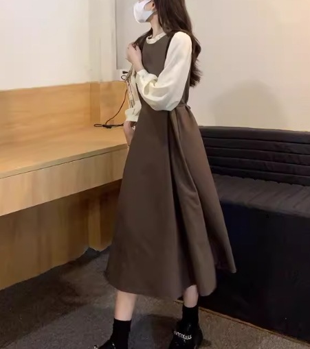 重ね着風 フェイクツーピース レディース ワンピース プルオーバー ミモレ ロング 長袖 ラウンドネック Aライン フリル ハイウエスト かわいい 大人可愛い きれいめ シンプル 上品 おしゃれ 重ね着風 フェイクツーピース レディース ワンピース プルオーバー ミモレ ロング 長袖 ラウンドネック Aライン フリル ハイウエスト かわいい 大人可愛い きれいめ シンプル 上品 おしゃれ