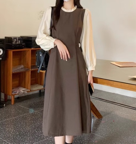 重ね着風 フェイクツーピース レディース ワンピース プルオーバー ミモレ ロング 長袖 ラウンドネック Aライン フリル ハイウエスト かわいい 大人可愛い きれいめ シンプル 上品 おしゃれ 重ね着風 フェイクツーピース レディース ワンピース プルオーバー ミモレ ロング 長袖 ラウンドネック Aライン フリル ハイウエスト かわいい 大人可愛い きれいめ シンプル 上品 おしゃれ