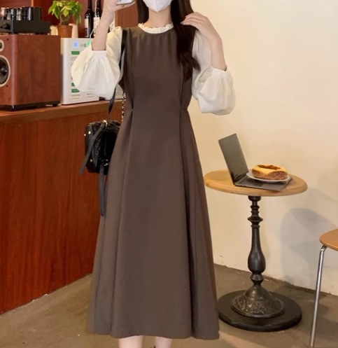 重ね着風 フェイクツーピース レディース ワンピース プルオーバー ミモレ ロング 長袖 ラウンドネック Aライン フリル ハイウエスト かわいい 大人可愛い きれいめ シンプル 上品 おしゃれ 重ね着風 フェイクツーピース レディース ワンピース プルオーバー ミモレ ロング 長袖 ラウンドネック Aライン フリル ハイウエスト かわいい 大人可愛い きれいめ シンプル 上品 おしゃれ