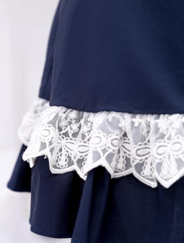【短納期】ネイビーブルーロリータワンピースドレス 2021 足太ぺんた ショートスリーブ ターンダウンカラー レース トリム アイドル衣装 【短納期】ネイビーブルーロリータワンピースドレス 2021 足太ぺんた ショートスリーブ ターンダウンカラー レース トリム アイドル衣装