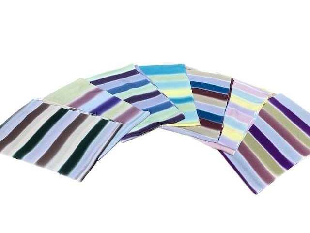 【帯揚】カラフルボーダーちりめん帯揚げ　梅香茶色(全７色) 帯揚 カラフルボーダーちりめん帯揚げ 薄香色 (全7色) [obiage009]