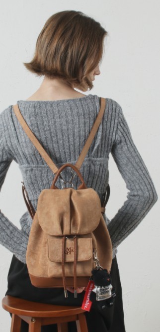 masmarulez】Suede shirring mini flap backpack _ Beige