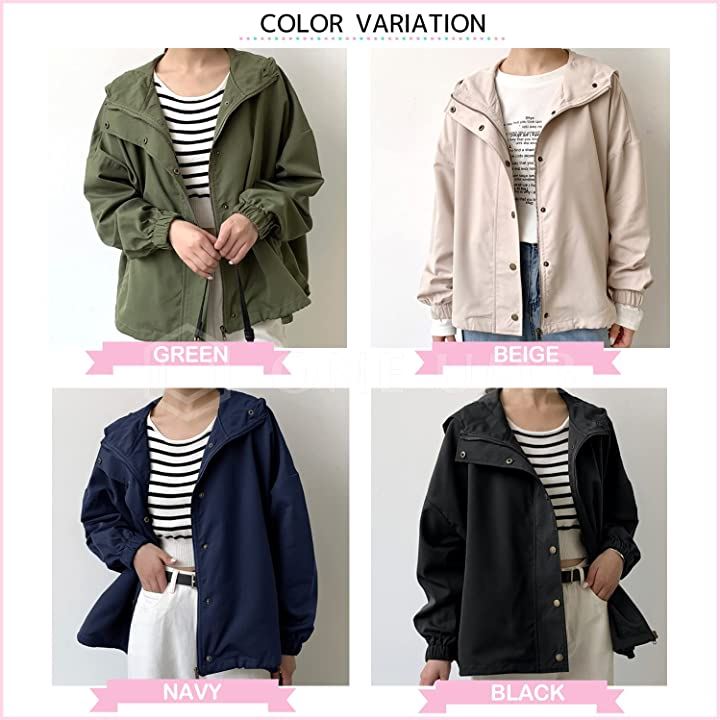 ブルゾン レディース ショート丈 アウター フード付き きれいめ スポーティ(ベージュ, Free Size)